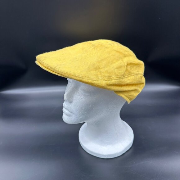 Dobbs Other - Yellow Hat Flat Cap Newsboy Cabbie Dobbs USA Yellow Gray Stripe Irish Linen L/XL